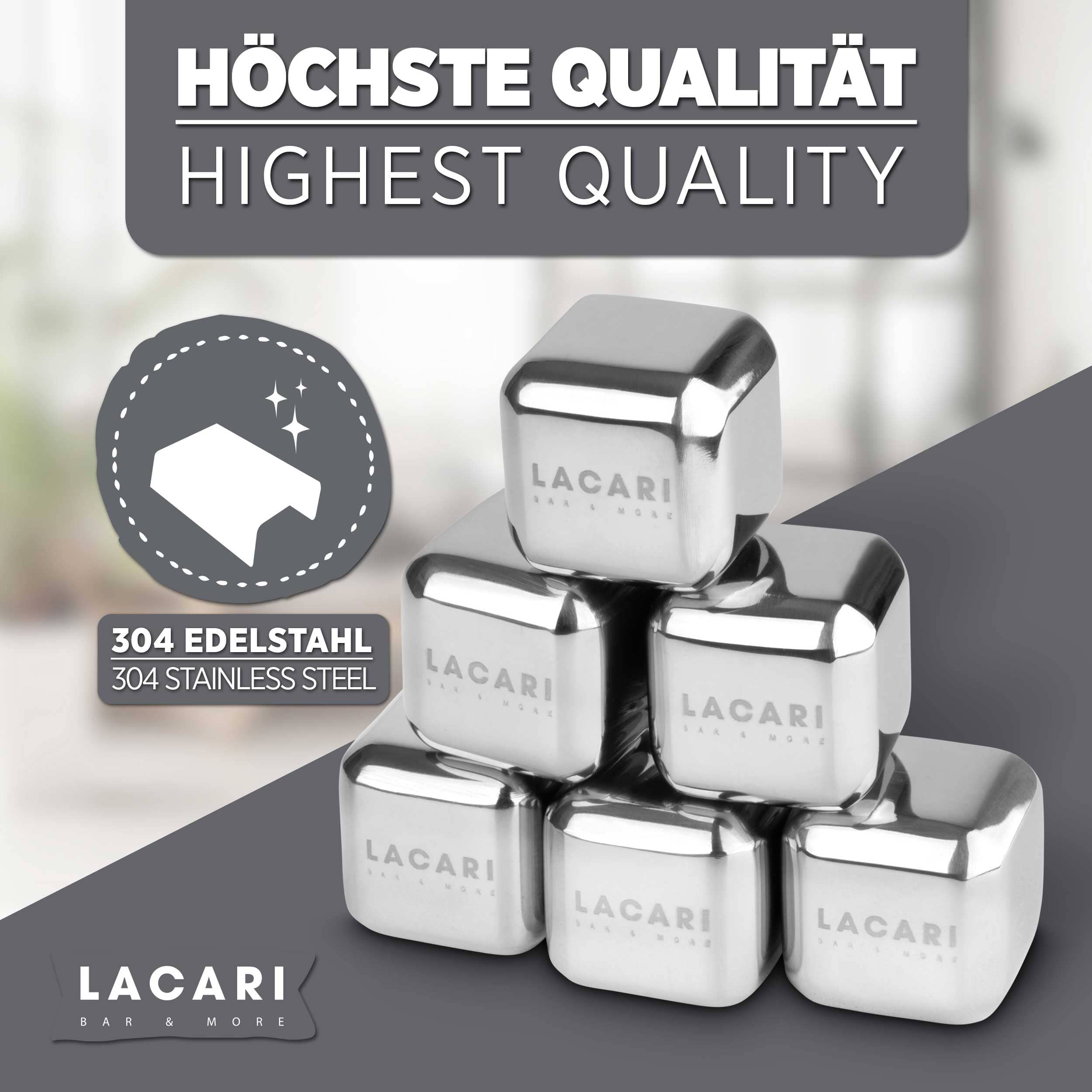 Wiederverwendbare Edelstahl Eiswürfel Eiswürfelformen Lacari