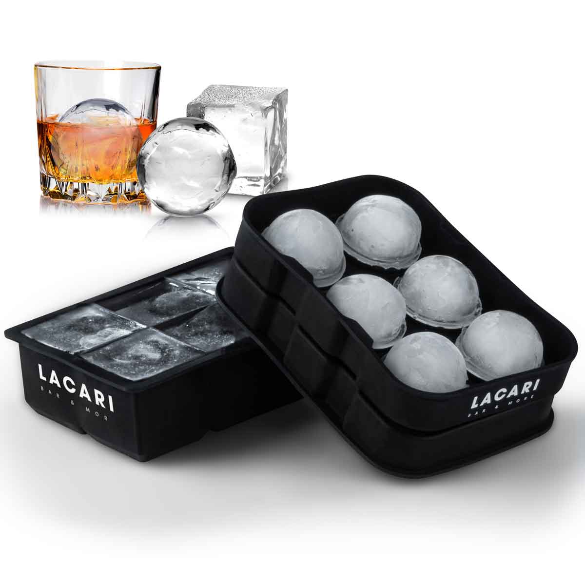 Eiswürfelform groß 2er Set: Runde & Eckige XXL Eiswürfel Eiswürfelformen Lacari 