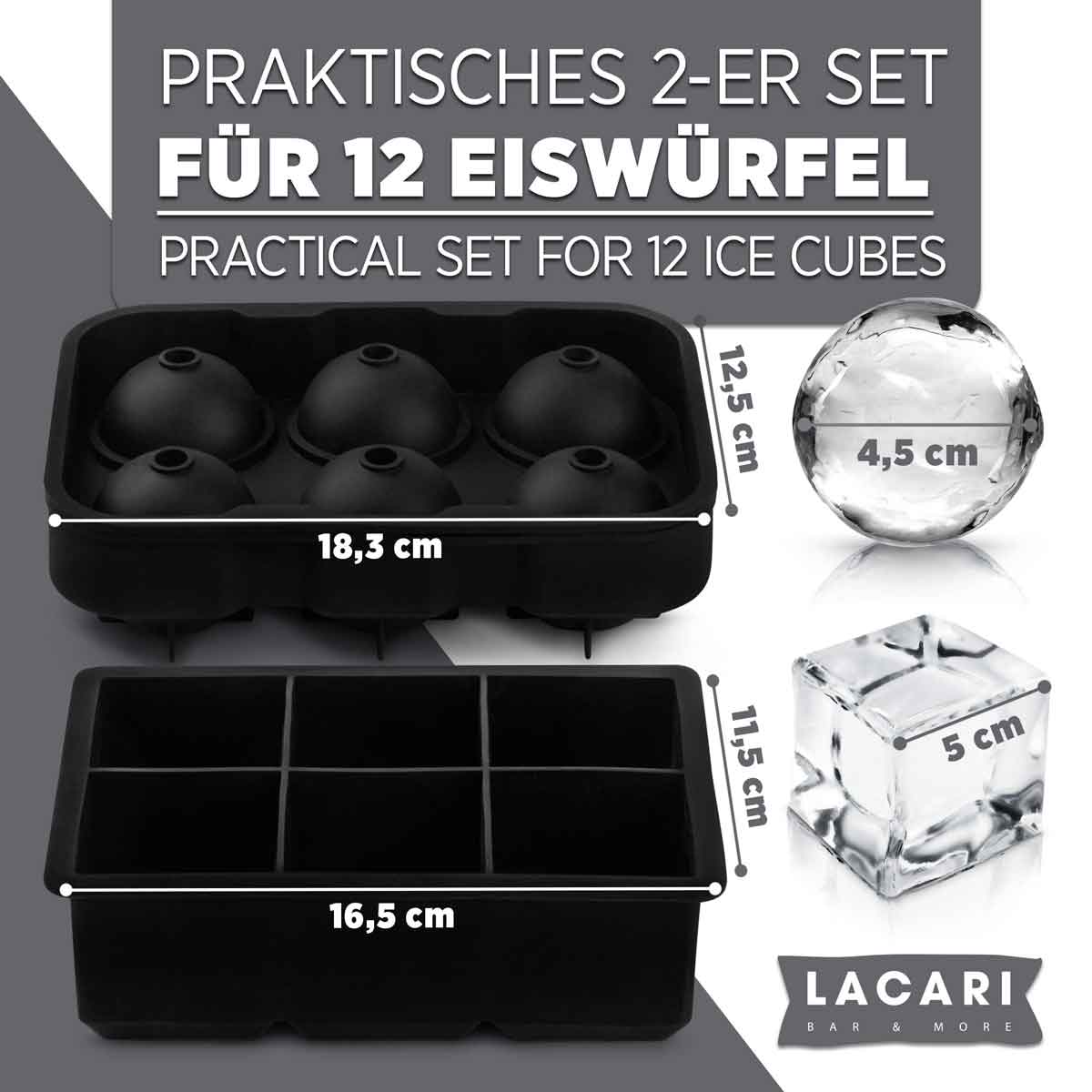 Eiswürfelform groß 2er Set: Runde & Eckige XXL Eiswürfel Eiswürfelformen Lacari 