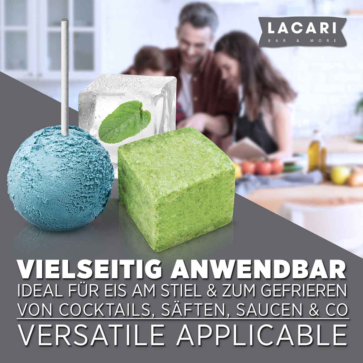 Eiswürfelform groß 2er Set: Runde & Eckige XXL Eiswürfel Eiswürfelformen Lacari 