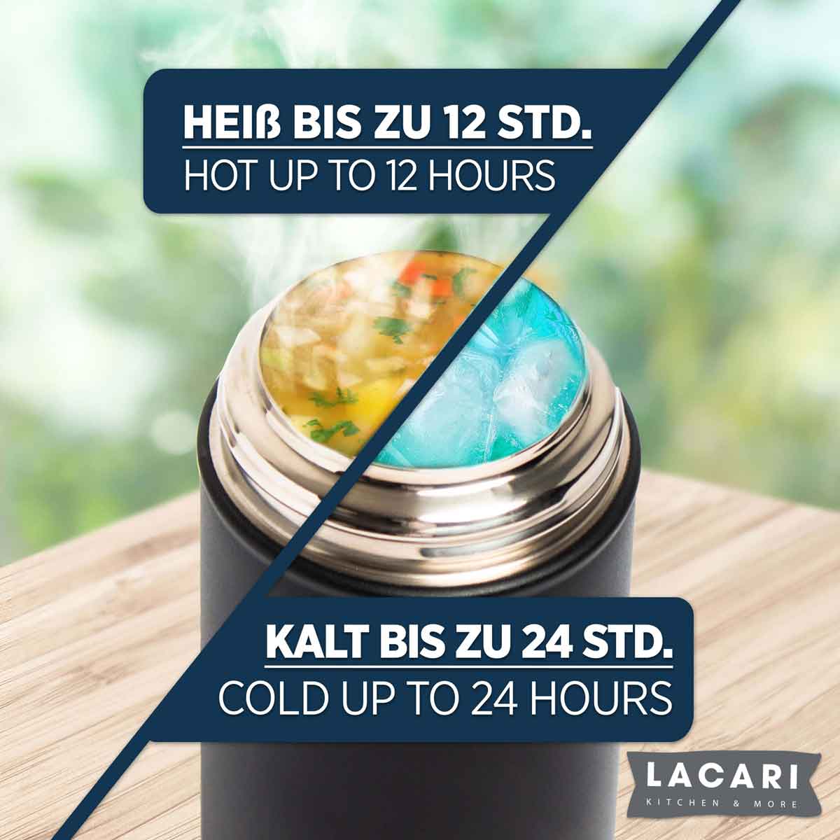 Edelstahl Thermobehälter für Speisen - 500ml Schwarz Thermosflaschen Lacari 