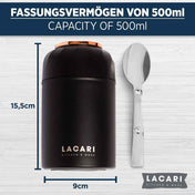 Edelstahl Thermobehälter für Speisen - 500ml Schwarz Thermosflaschen Lacari 