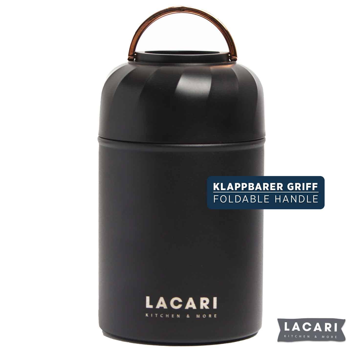 Edelstahl Thermobehälter für Essen - 500ml, Schwarz, Auslaufsicher Thermosflaschen Lacari 