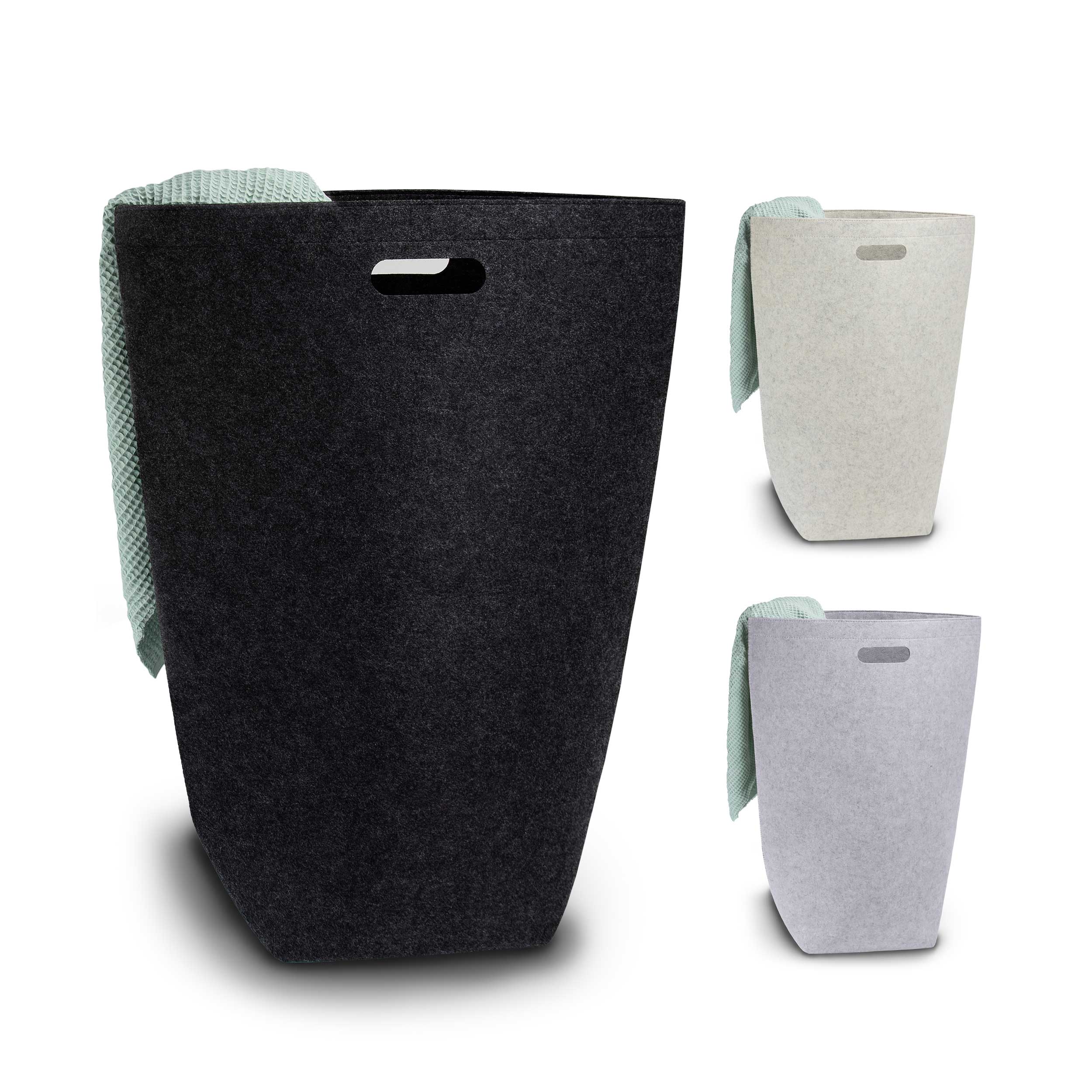 Elwin Neiles 80L Designer Wäschekorb aus stilvollem Filz - Faltbarer Wäschesäcke & Waschkörbe Elwin Neiles Schwarz 25 x 20 x 68 cm Filz