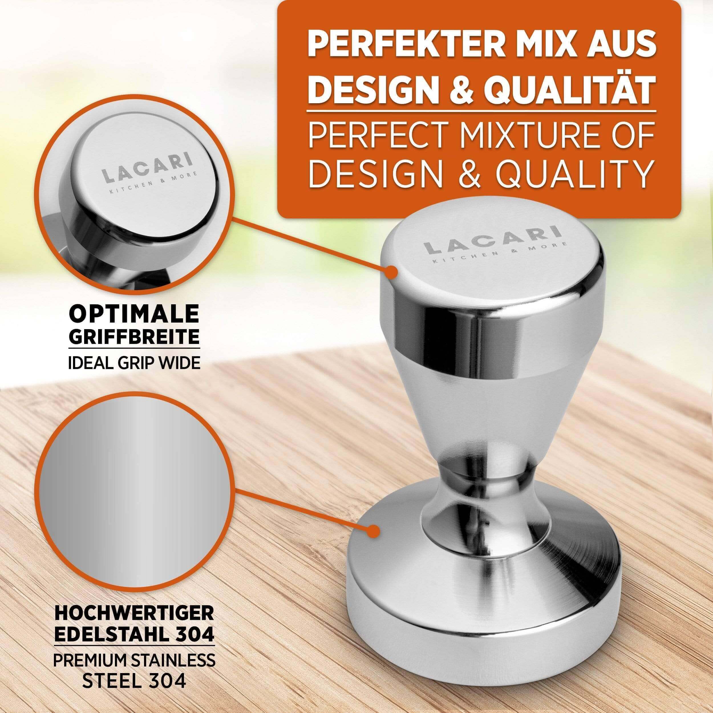 LACARI Kaffee Tamper | Espresso Tamper 51mm Silber Zubehör für Kaffee- & Espressomaschinen Lacari 