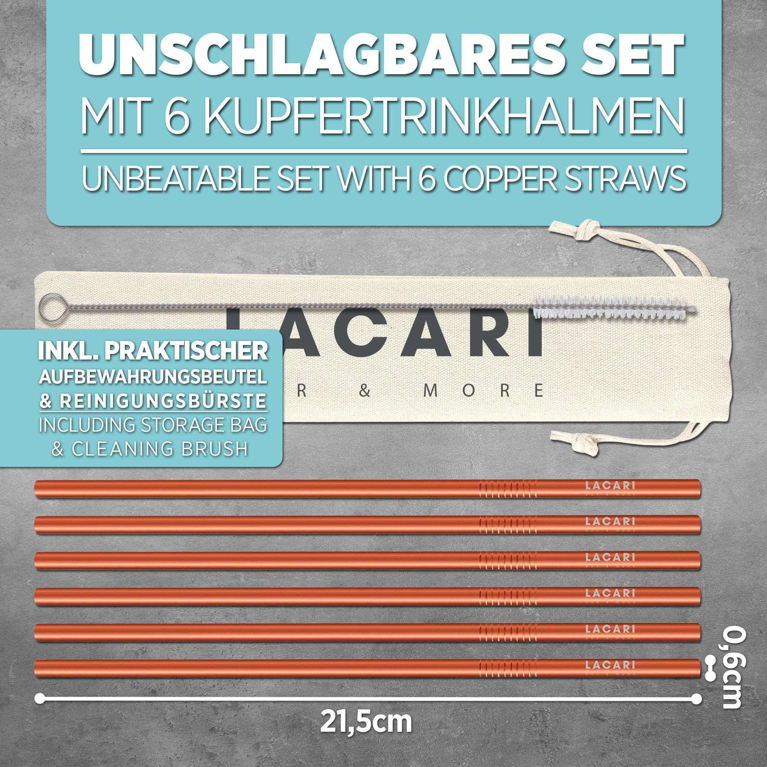 Premium Kupfer Strohhalme Set – Nachhaltig & Wiederverwendbar Cocktail- & Barzubehörsets Lacari 