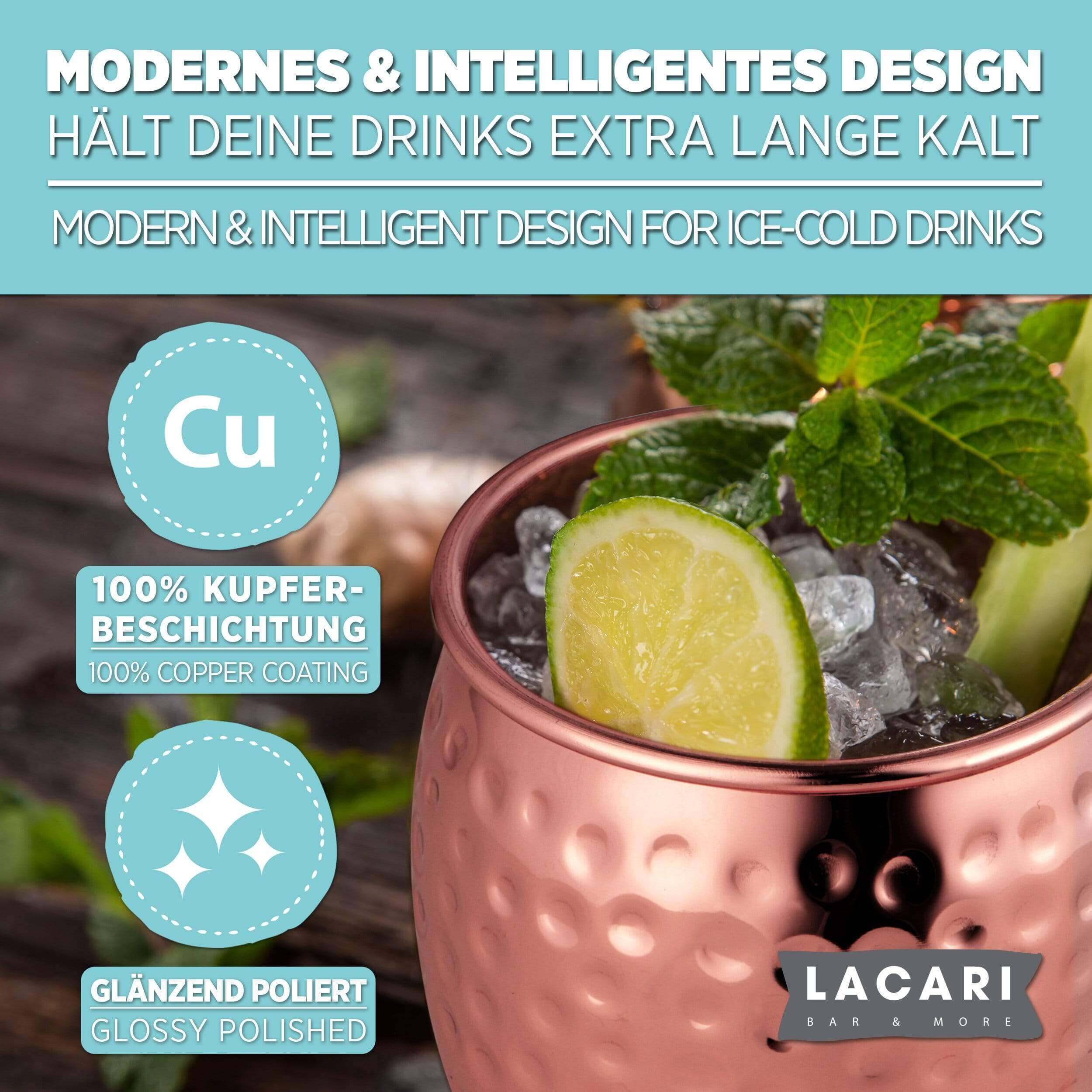 Moscow Mule Becher (2x) in Kupfer mit Strohhalm Cocktail- & Barzubehörsets Lacari 