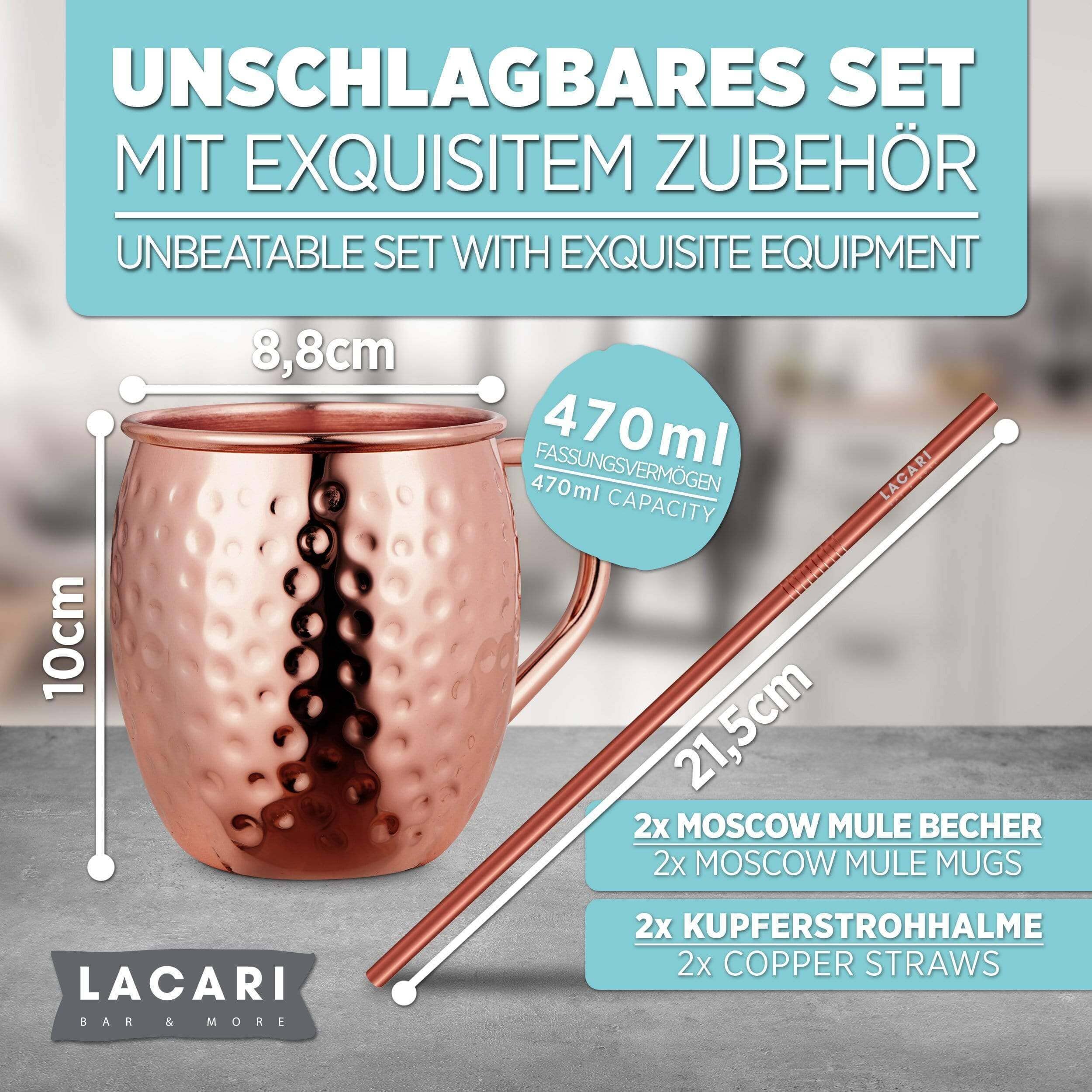 Moscow Mule Becher (2x) in Kupfer mit Strohhalm Cocktail- & Barzubehörsets Lacari 