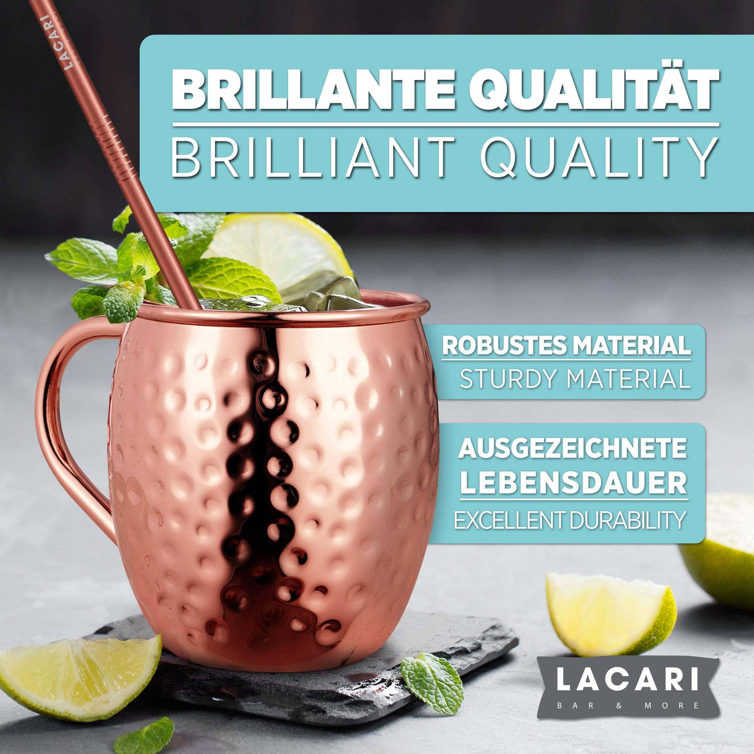 Moscow Mule Becher (2x) in Kupfer mit Strohhalm Cocktail- & Barzubehörsets Lacari 