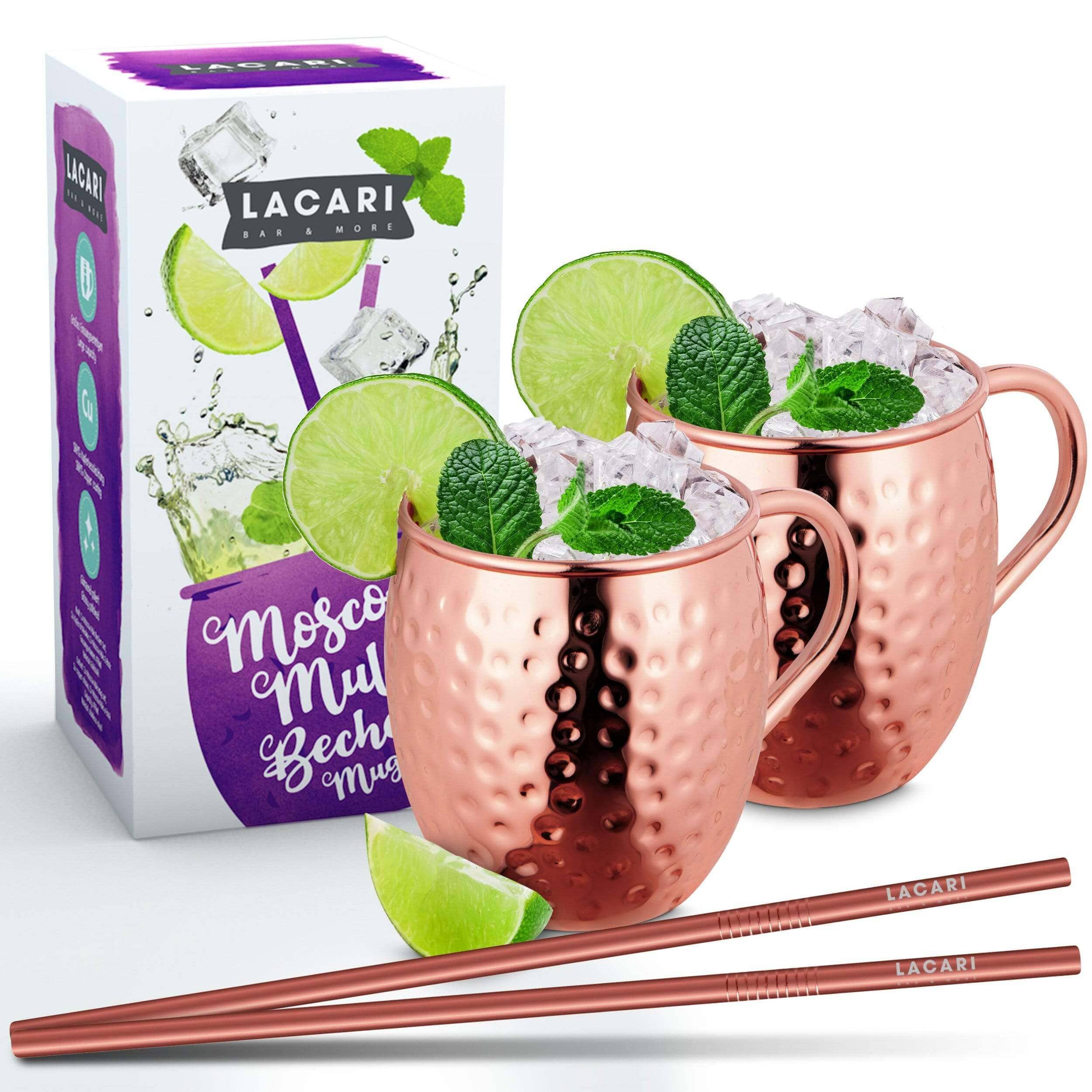 Moscow Mule Becher (2x) in Kupfer mit Strohhalm Cocktail- & Barzubehörsets Lacari 