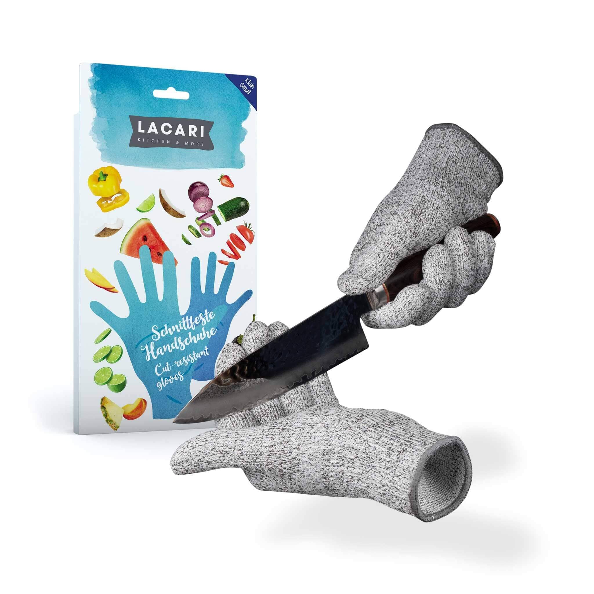LACARI Schnittschutz-Handschuhe [1 Paar] - reißfest Küchenhandschuhe Lacari Grau S/M = 7 - 8.5 cm 